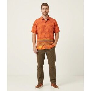 The Territory Ahead Men's Large Shirt Orange Batik Tribal Print Button Up SS